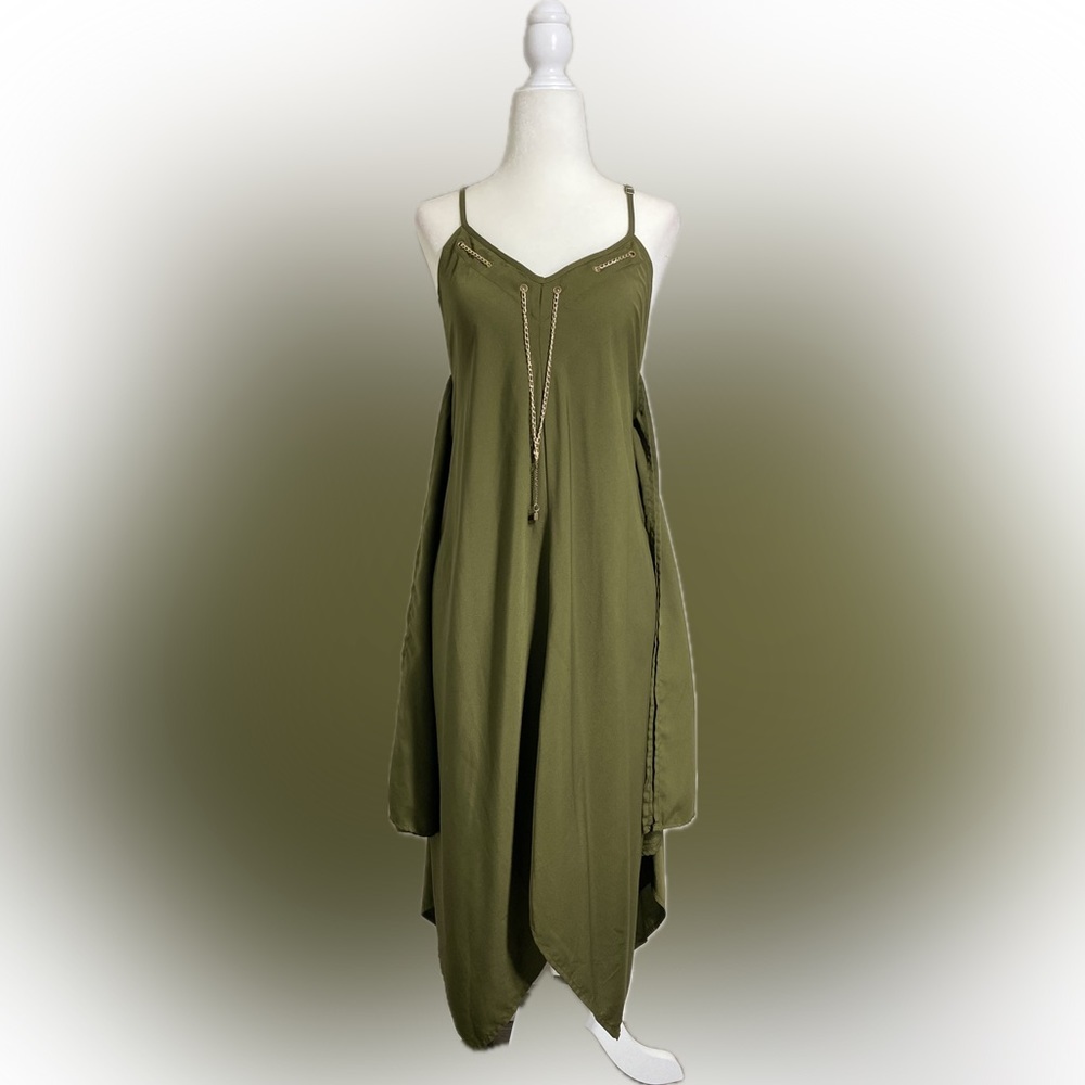 X-Large Speed Control New York Olive Green Asymmetrical Elegant Dress w/ Chains